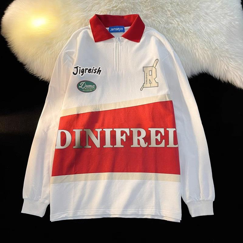 

Мужской свитшот поло на молнии до середины груди в стиле пэчворк - Гонконгский стиль, свободный крой, модная универсальная куртка для весны и осени. 2XL (140-160 lbs) красный