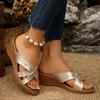 Fashion Gold Silver Wedges Sandals Women Summer 2025 Fashion Cross Strap Platform Slippers Woman Plus Size Non Slip Outdoor Beach Slides