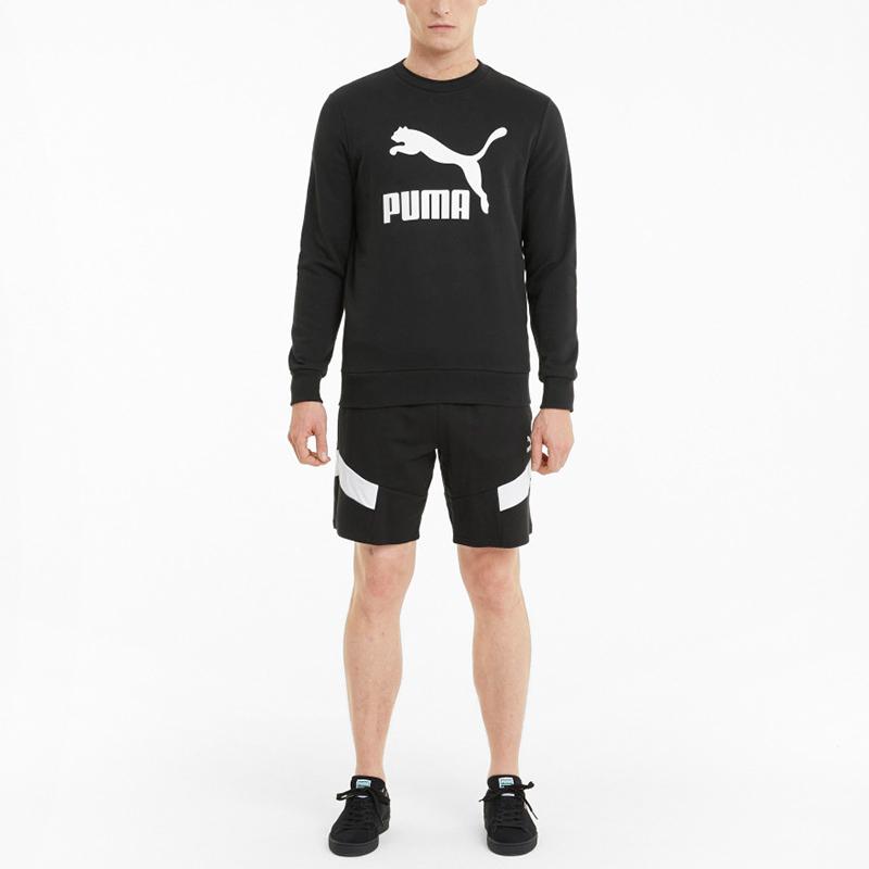 Puma Klasický svetr s potiskem loga, sportovní pletený svetr s kulatým výstřihem, pánský svetr, černý 531366-01