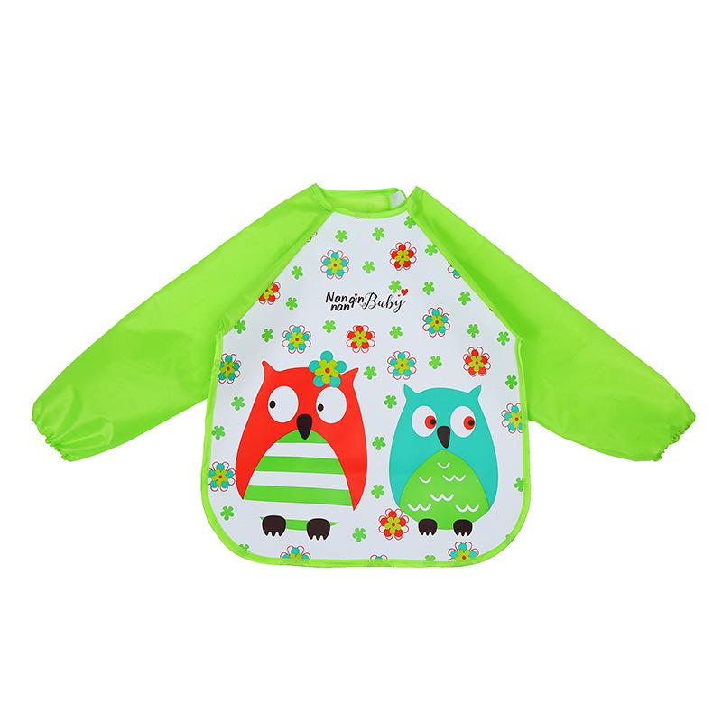 0-3 Years Baby Waterproof Anti-dirty Bib Long Sleeve Art Painting Apron Strap Smock Soft Feeding Bib Cartoon Kindergarten Gown