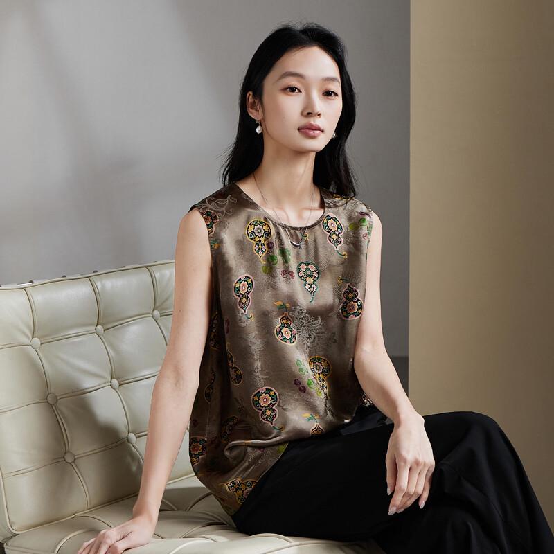 Camicia da donna SOFSIL, nuovo stile cinese, misto seta, senza maniche, stampata