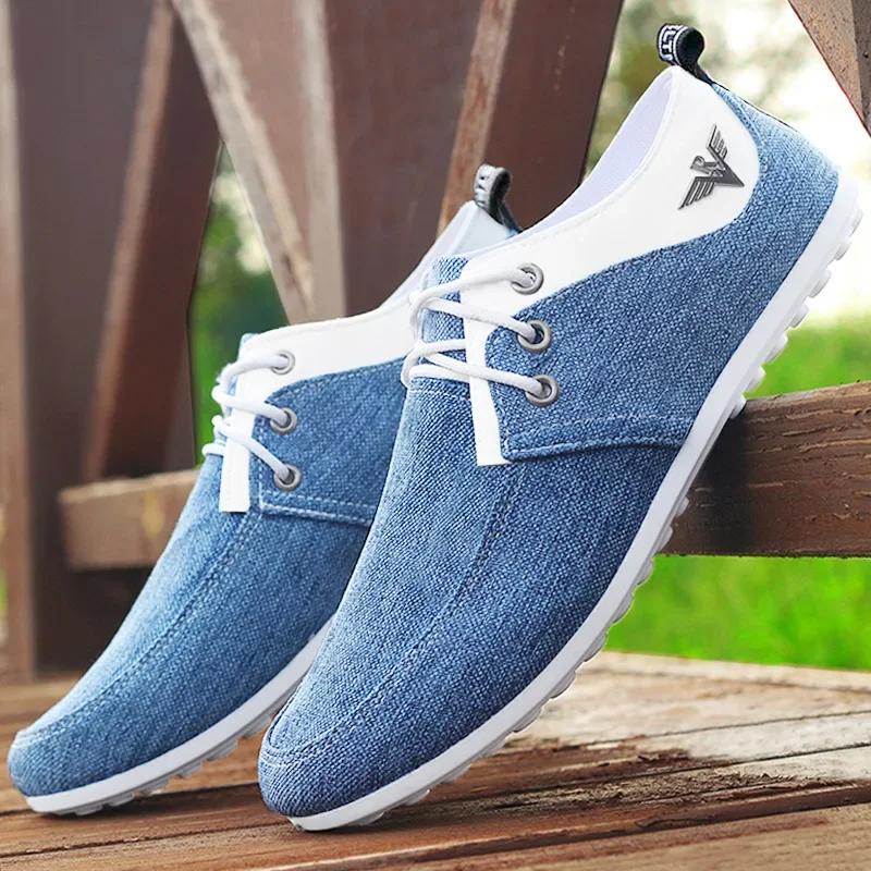 

Cloth Shoes for Men 2025 Autumn Sports Flat Canvas Shoes Low Top Men Casual Soft Loafers Lightweight Lace-up Peas Shoes Men 44 синій