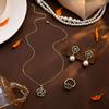 French Retro Exquisite Camellia Necklace Ring Set, Light Luxury Metal Design Pearl Earrings Set For Women