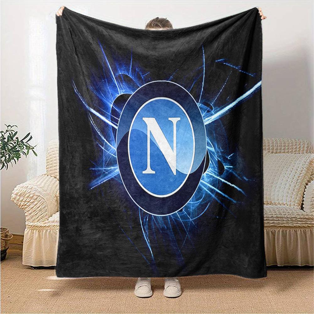 Coperta in Flanella Blu Elettrico con Logo Napoli, Poliestere Morbido, Design Moderno, Per Tutte le Stagioni per Campeggio, Viaggi, Regali per le Feste o Compleanni