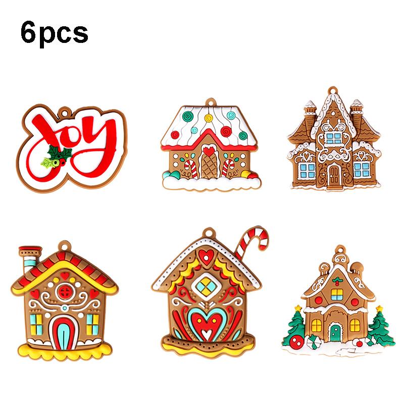 6/8/10/12pcs Christmas Ornament Hanging Christmas Tree Decorations Wall Winter New Year Party Holiday PVC Gingerbread House