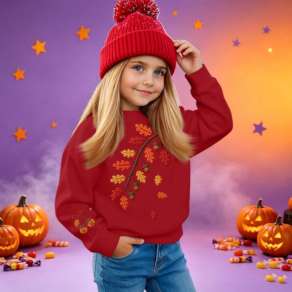 Kids' casual long-sleeved sweatshirt with Halloween print, suitable for holiday parties and everyday wear.