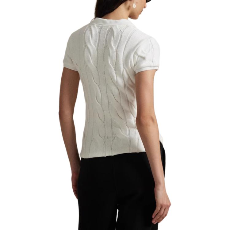 Polo Ralph Lauren FW25 Slim Fit Cable Knit Cotton Polo Shirt Women tops White WMPOKNINB920265-100