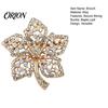 Secure Clasp Brooch Maple Leaf Brooch, 3D Hollow Design Lapel Pin with Women Rhinestones, Anti-exposure Electroplating Badge for Coats Shirts