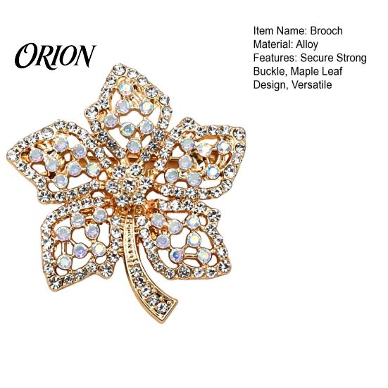 Secure Clasp Brooch Maple Leaf Brooch, 3D Hollow Design Lapel Pin with Women Rhinestones, Anti-exposure Electroplating Badge for Coats Shirts