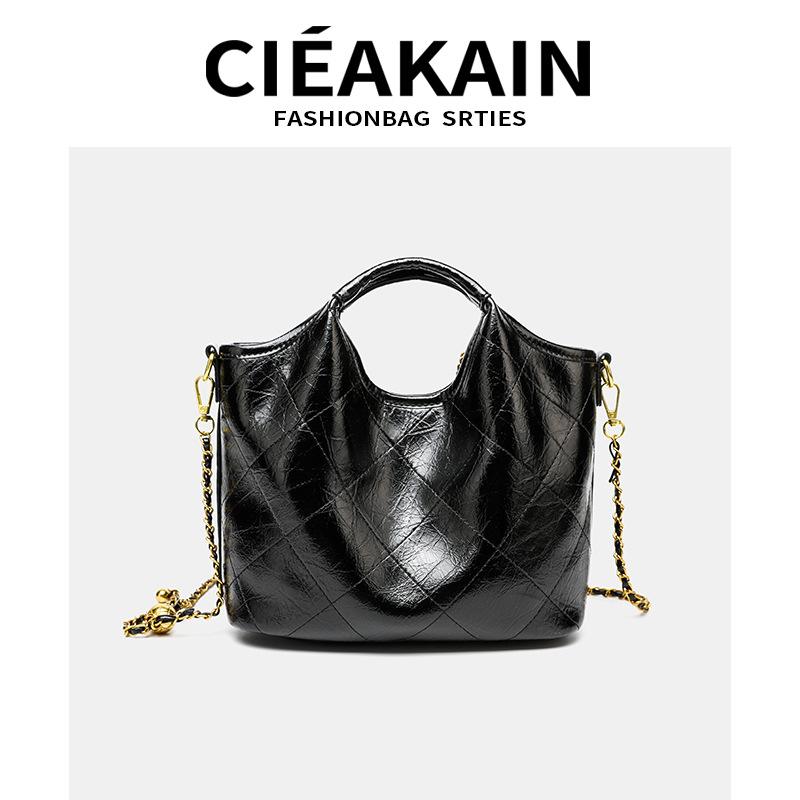 

Handbag women s new black soft leather big-name diamond liner vegetable basket chain single shoulder messenger bag чёрный