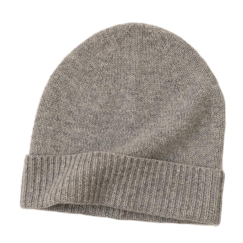 Custom Embroidery logo Unisex 100% Real Cashmere Beanie for Man Winter Hat High Quality Rib Design 23x23cm серый