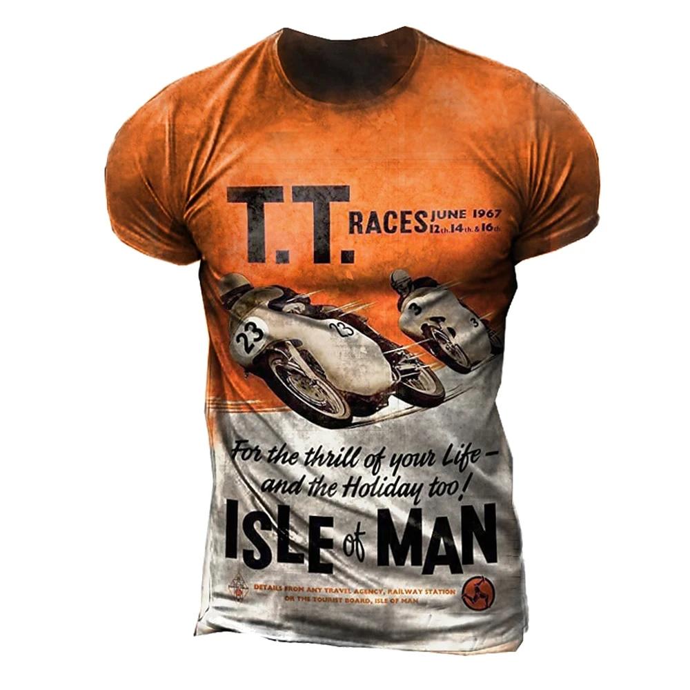 Retro Design Motorcycle Poster 3D Printed Men's T-shirt Summer New Oversized Quick Drying Sports T-Shirts