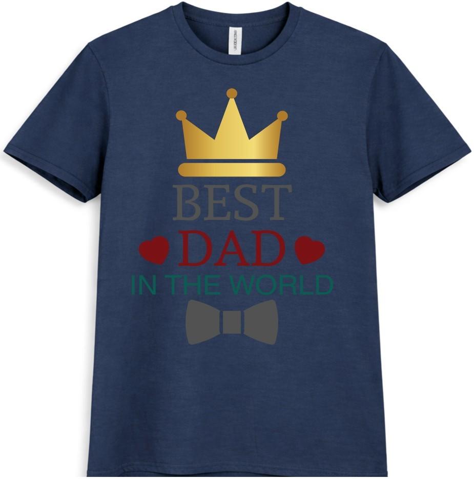 Fathers Day T-Shirt Best Dad In The World Crown Graphic Gift Crew Neck Tee