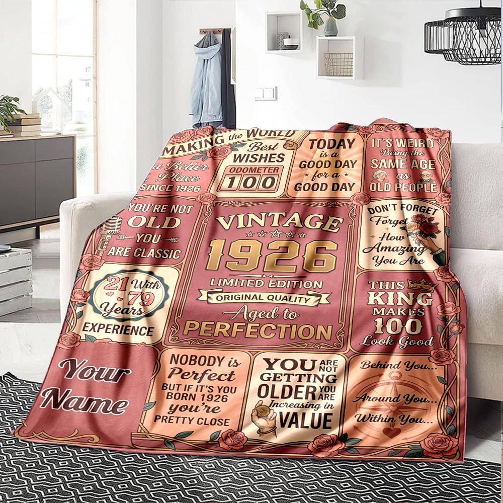 Vintage Birthday Celebration Customize Your Name Blanket Soft Cozy Perfect For Sofa Couch Office Bed Picnics Ideal For All Seasons Modern Style Ideal