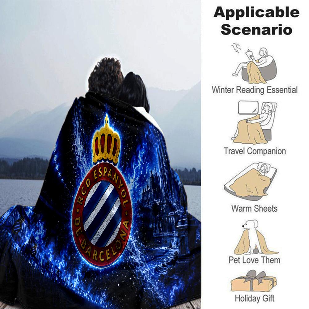 Espanyol Fc Stadium Flannel Blanket, Soft Polyester, Modern Design, All-Season for Camping, Travel, Gifts for holidays or birthdays