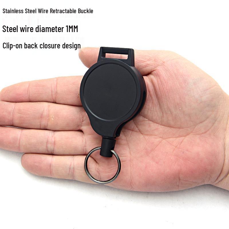 Side-Pull Stainless Steel Wire Rope Keychain, 1mm, Retractable with Easy-Pull Buckle, Anti-Lost & Anti-Theft Webbing.