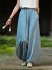 Women's Retro Ramie Sand-Washed Distressed Loose Lantern Pants for Meditation and Tai Chi