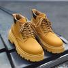 Autumn Versatile Rhubarb Boots Platform Tooling Boots Big Head Leather Shoes Men's Fashion Casual Martin Boots 66591-J