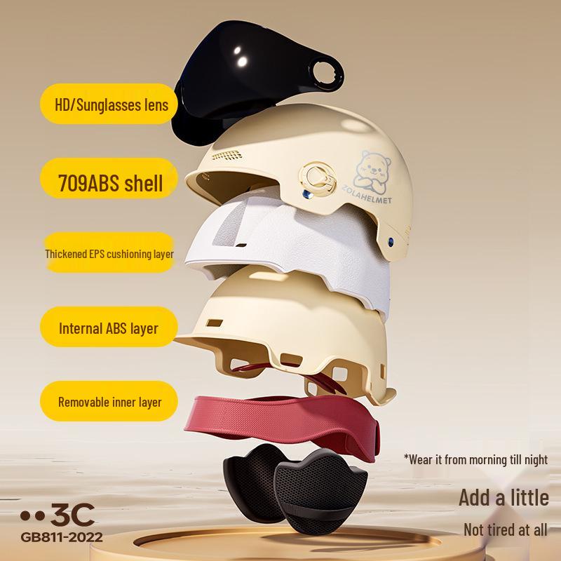 Women's Bear Head Electric Scooter Half Helmet with Sun and Ear Protection, Lightweight, Ventilated, and Warm for Winter.