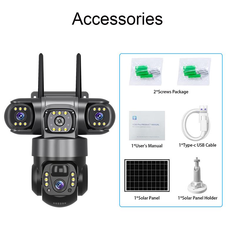 4G Solar WiFi Three-Lens Surveillance Camera with Remote Access