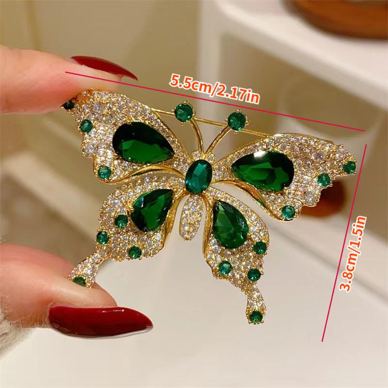 1pc Vintage Luxury Green Butterfly Brooch Pin - Elegant Alloy Lapel Pin with Glass Mosaic, Perfect for Wedding, Banquet, All-Season Gift for Women