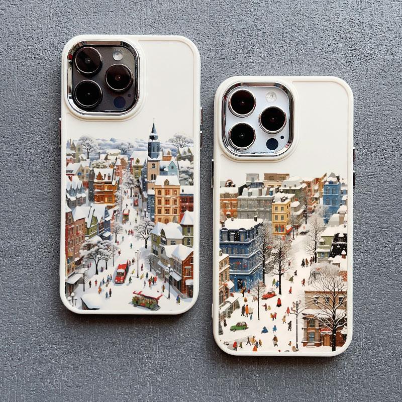 The City Winter Street Snow Scene Silicone Phone Case For iphone 13 12 11 Pro Max 16 15 14 Pro Max Plus XR XS X 7 8 SE2 Covers