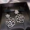 Elegant Women Jewelry Set Rose Necklace Camellia Earrings Floral Ring Openwork Accessories