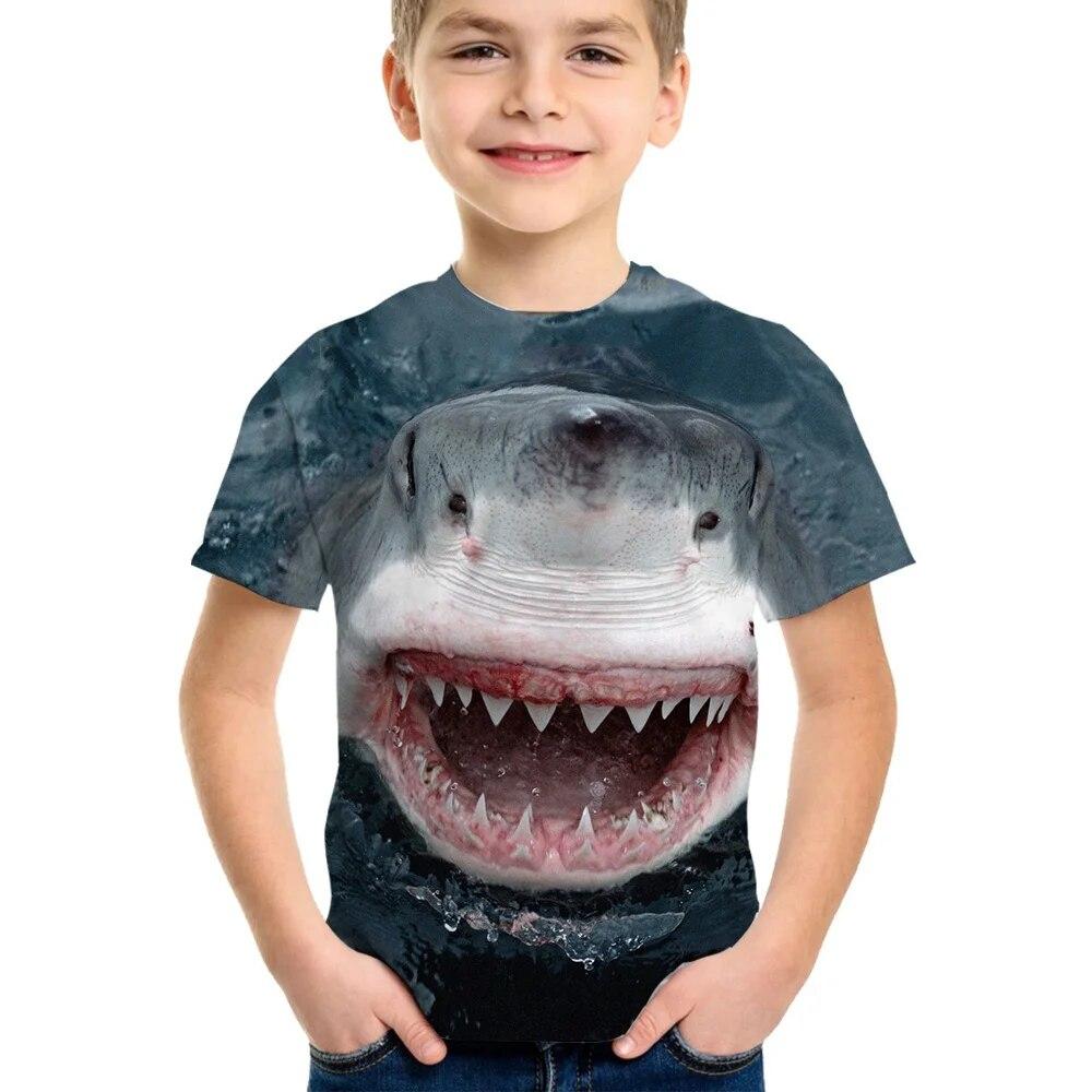 Shark Tshirt Kids Clothes Summer Animals Blue Sea T-Shirt For Boy Tee Shirt Children Top 2026 Short Sleeve 3d Print Girls Tees