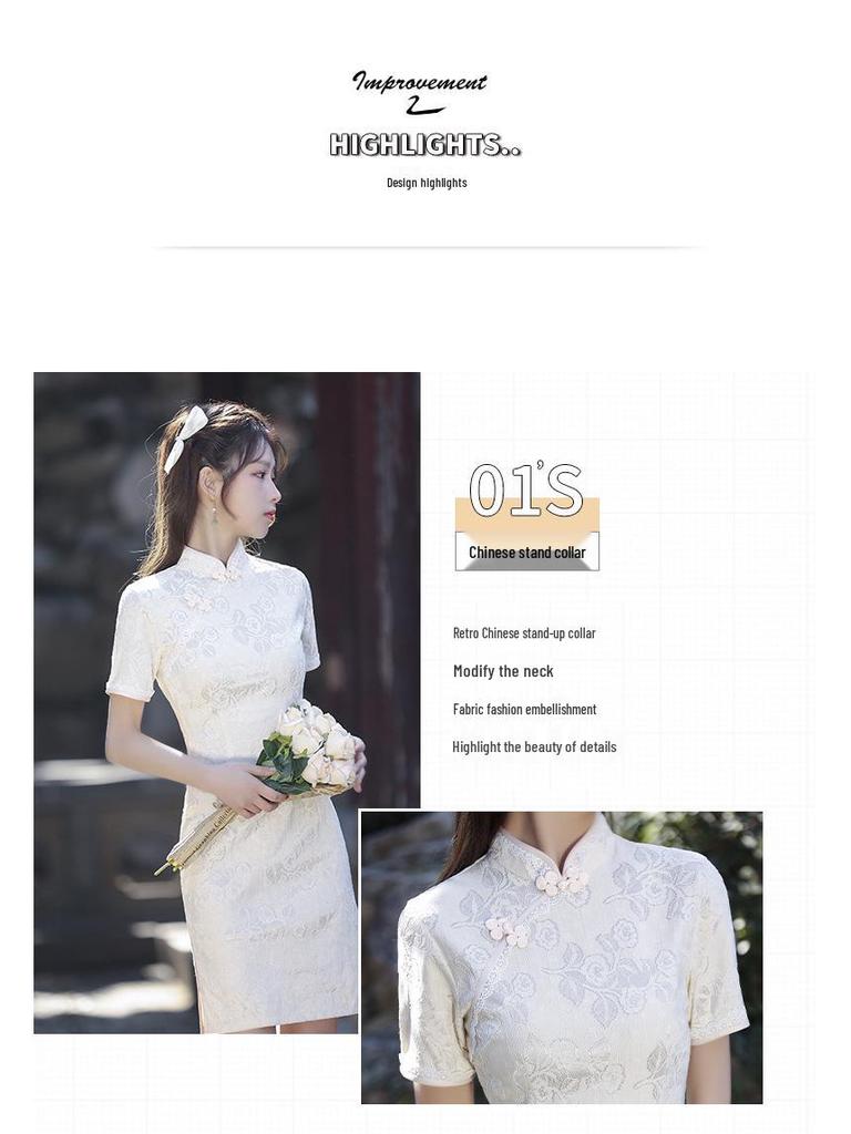 Petite White Retro Cheongsam 2025: Autumn High-End Short Dress for Girls