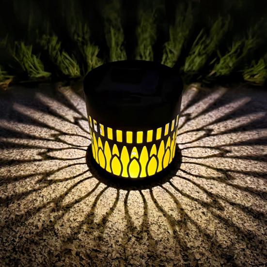Decorative Solar Lights Metal Hollow Pattern Outdoor Step Wall Lights Weather-Resistant Landscape Lamp Waterproof Fence Lights for Garden Post Patio