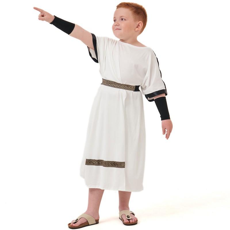 Greek Roman Mythology Warrior Costume Kids Boys Toga Dress Cosplay Outfit Short Sleeve White Performance