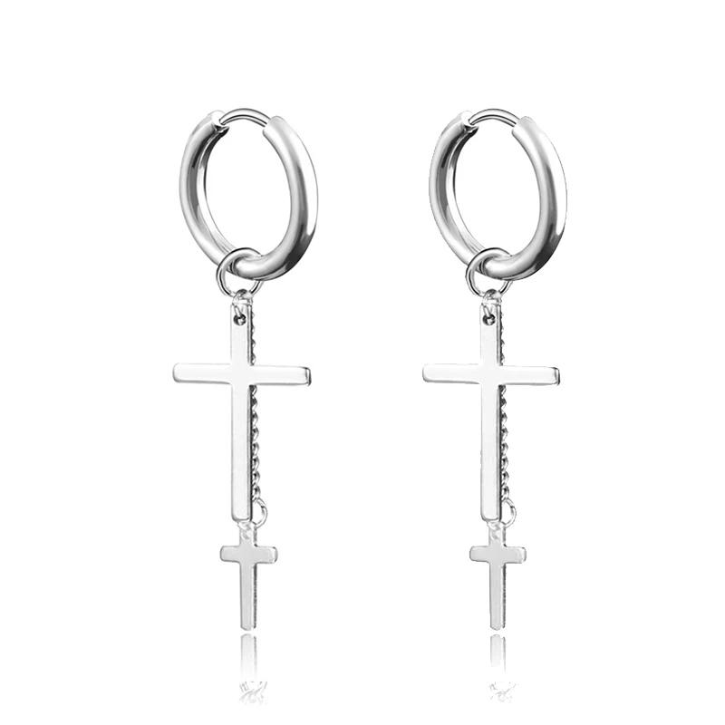 Punk Stainless Steel Chain Hoop Earrings Unisex Goth Pop Hip Hop Pendants Fashion Ear Jewelry Accessories
