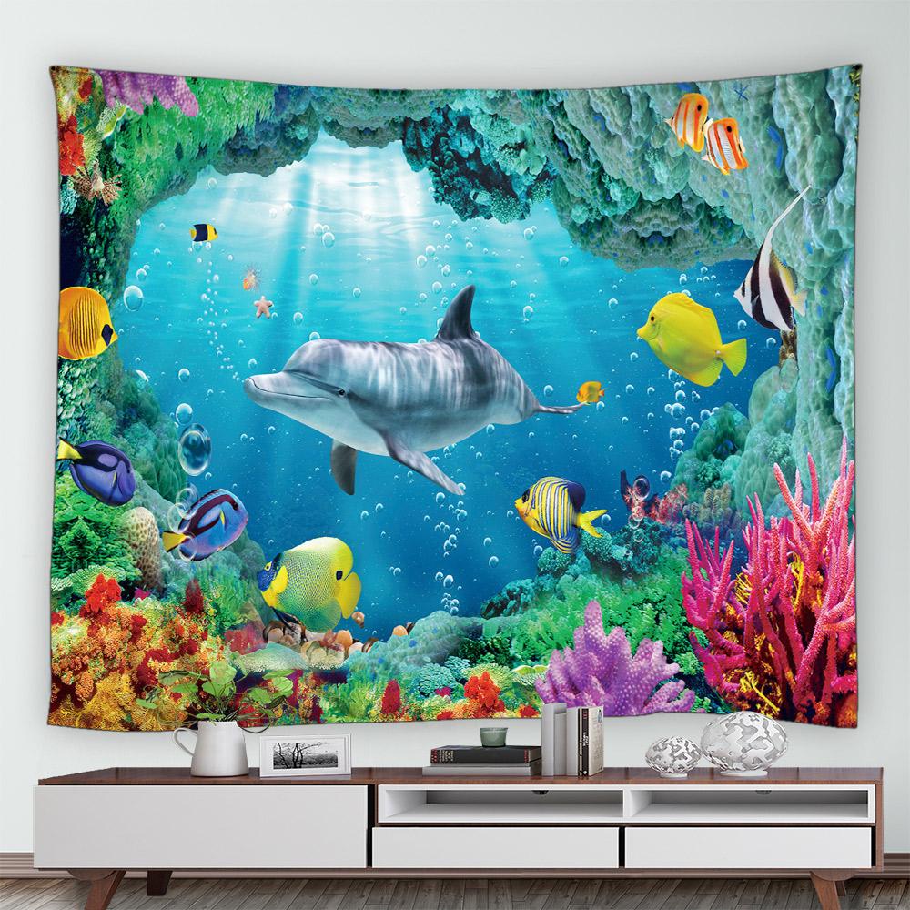 Tropical Marine Life Underwater Landscape Pattern Tapestry Home Bedroom Living Room Wall Decor Background Cloth Tapestry