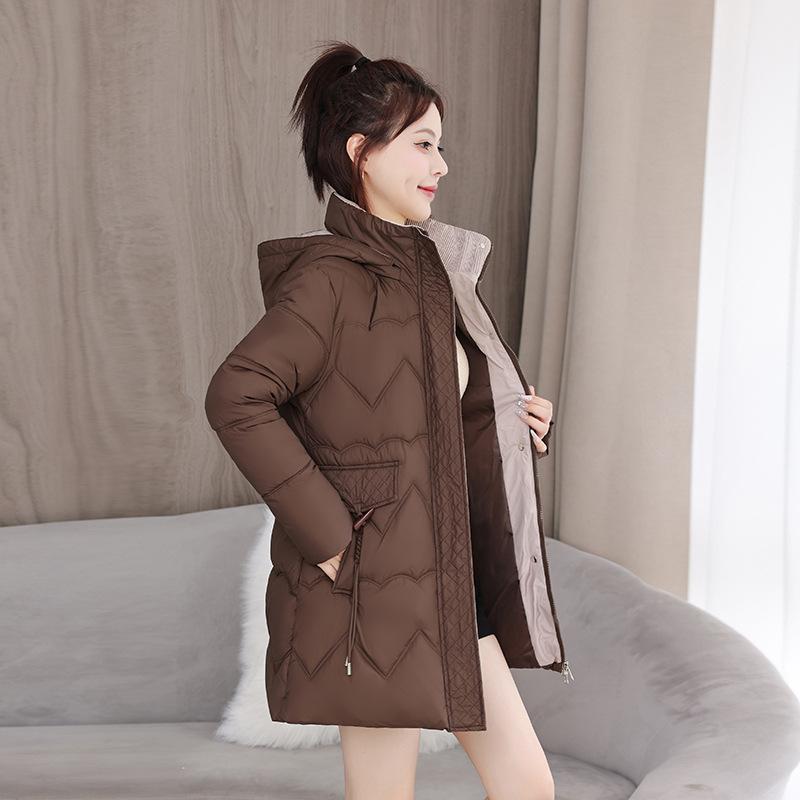 Contrast Color New Down Cotton-padded Jacket Women Long Korean Version of Relaxed Fit Cotton-padded Jacket Slimming Plus Size Hooded Padded Jacket
