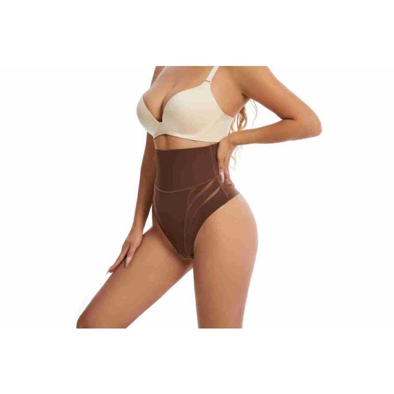 Panciera Modellante a Vita Alta Controllo Pancia Rete a Strisce Sottile Taglia Forte Sollevamento Glutei Slip
