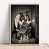 Cat Sitting On Toilet Reading Newspaper Funny Bathroom Wall Humor Poster Decor Animal Porcupine Canvas Painting Room Home Decor No Frame