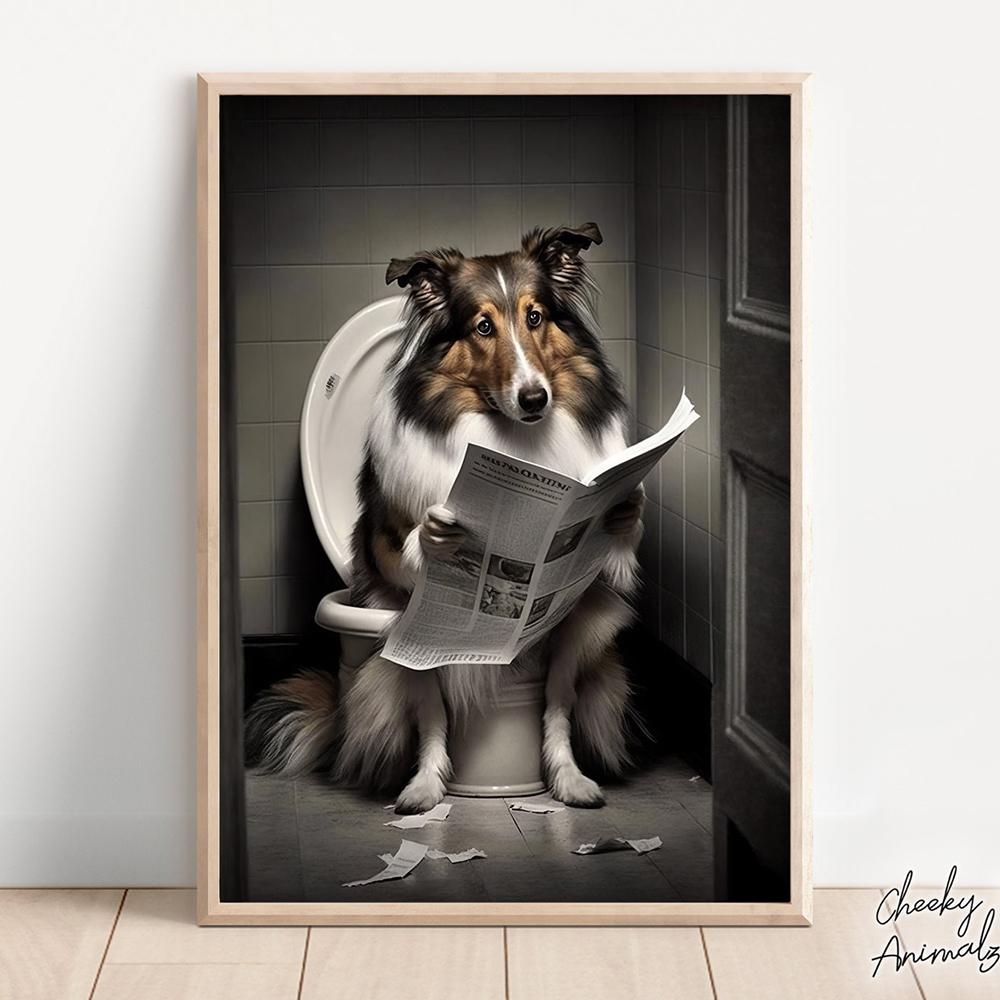Cat Sitting On Toilet Reading Newspaper Funny Bathroom Wall Humor Poster Decor Animal Porcupine Canvas Painting Room Home Decor No Frame