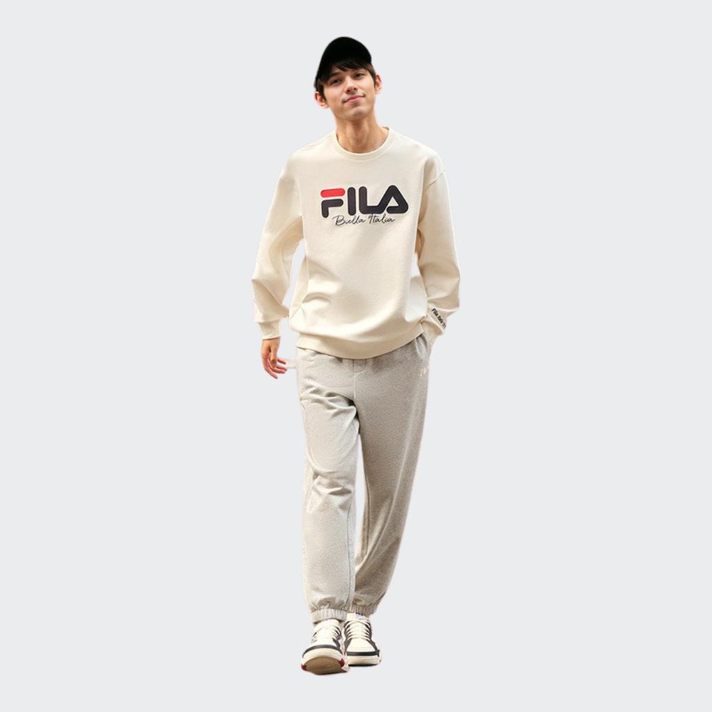 Fila Luźny sweter z logo, z długim rękawem, bluza w stylu amerykańskiego vintage, bluza unisex, Latex-White, F11U249201F-IV