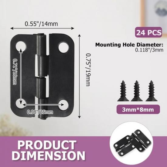 24pcs Butt Hinges Black Door Hinges, 1" x 3/4" Cabinet Door Hinge, Flat Foldi