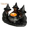 Black Cat Candle Holder Resin Halloween Cats with Witch Hats Candle Holder Vintage Candle Holder Tabletop Decoration Gift for Cat Lovers