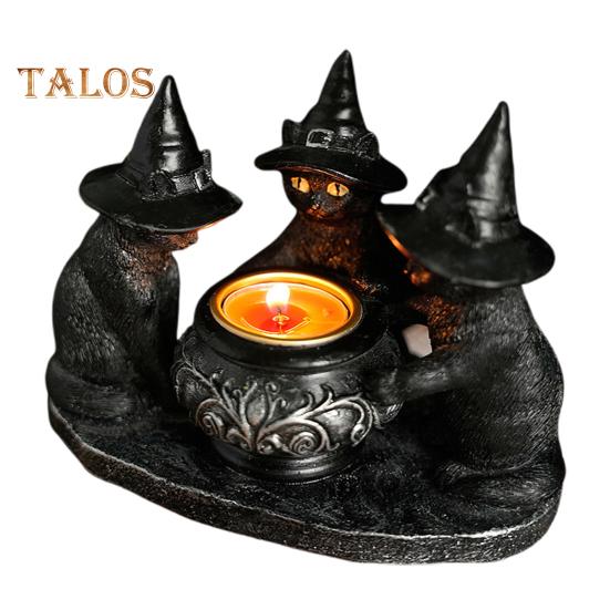 Black Cat Candle Holder Resin Halloween Cats with Witch Hats Candle Holder Vintage Candle Holder Tabletop Decoration Gift for Cat Lovers