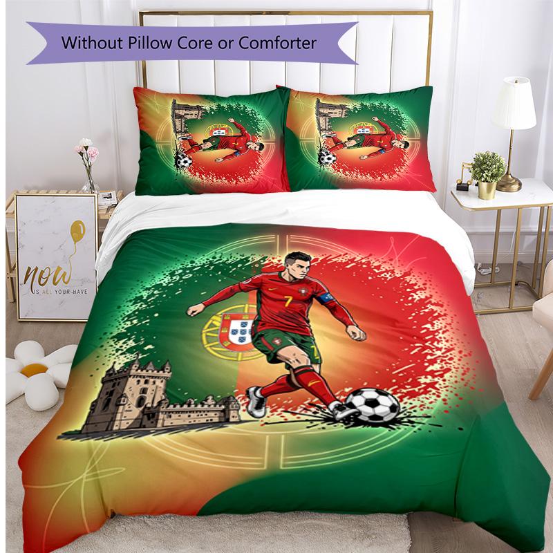 Set Biancheria da Letto Stampata Calcio Portogallo 3 Pezzi Set Copriletto Traspirante Accogliente come Regalo per la Casa Nuova o per le Feste