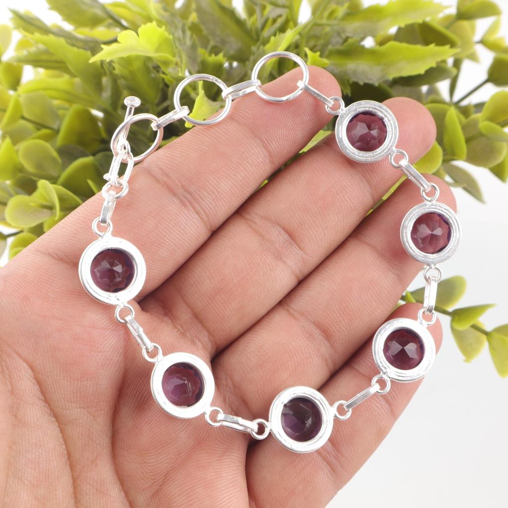 Amethyst Gemstone 925 Sterling Silver Jewelry Handmade Bracelet 7-9" For Women RB-13-9