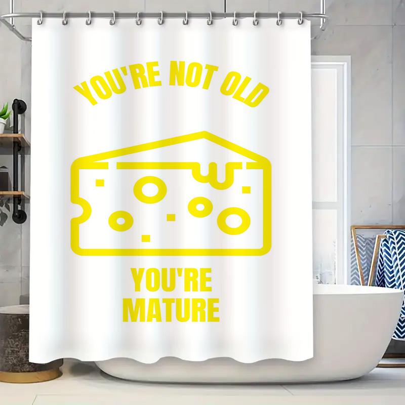 

Modern Bathroom Decor: White Customizable Waterproof Shower Curtain With Yellow Lettering For Your Bathtub This Title Follows On W60H190(CM)-1 Pcs