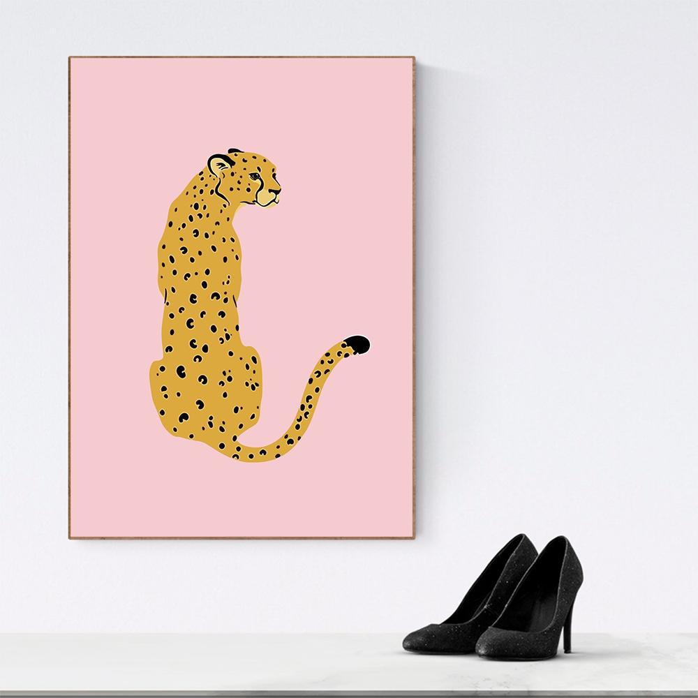 Pink Cheetah Posters And Prints Boho Animals Decorative Wall Pictures Leopard Canvas Paintings For Living Room Cuadros Decor