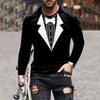 Spring and Autumn Vacation Suit Bow Printed Men's Long Sleeved T-shirt Tailcoat Tie Round Neck Plus Size Comfortable Long Sleeve