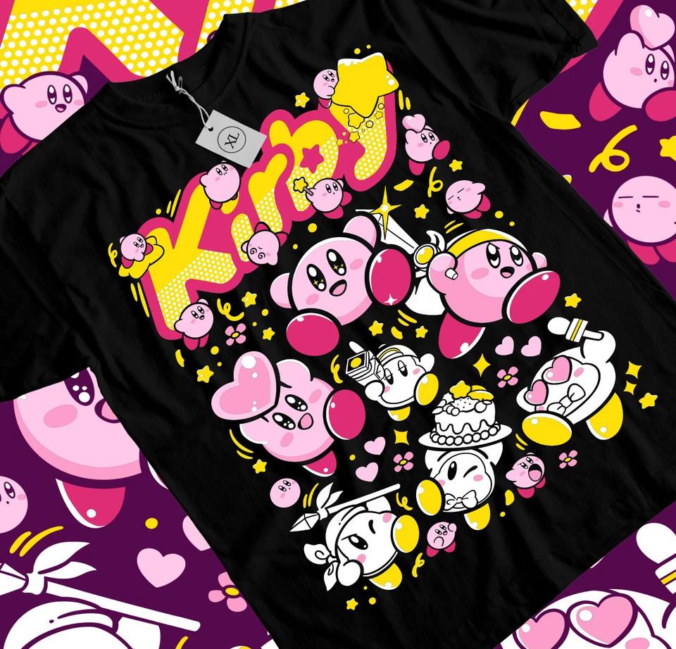 Camiseta de Anime Kirby Camiseta Negra de Kirby Talla S 4XL