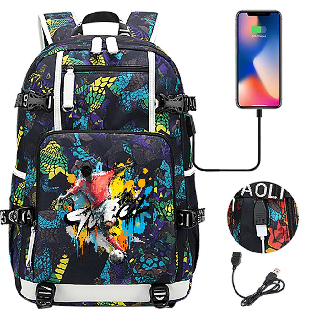 USB Headphone Backpack for Teens Students Boys Girls Leisure Travel Dual Shoulder Bags Soccer Hot Selling Waterproof Large Capacity