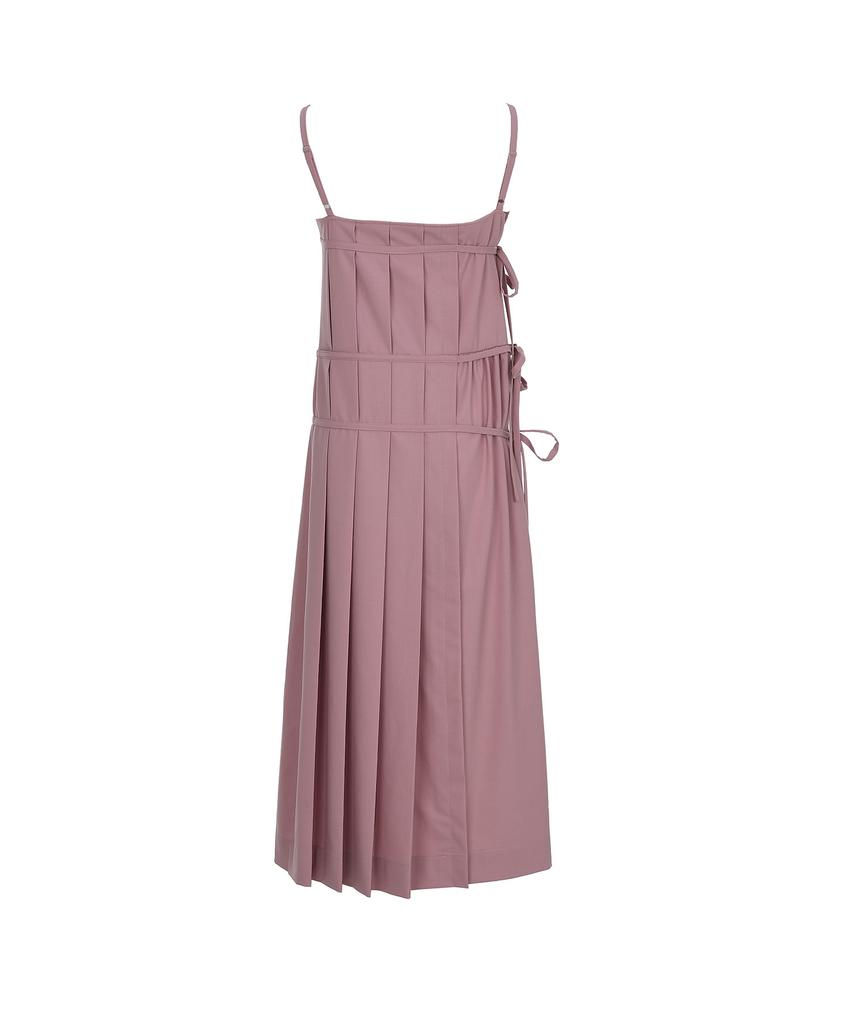 Bimuet Pleated Wrap Detail Long Wool Dress Pink