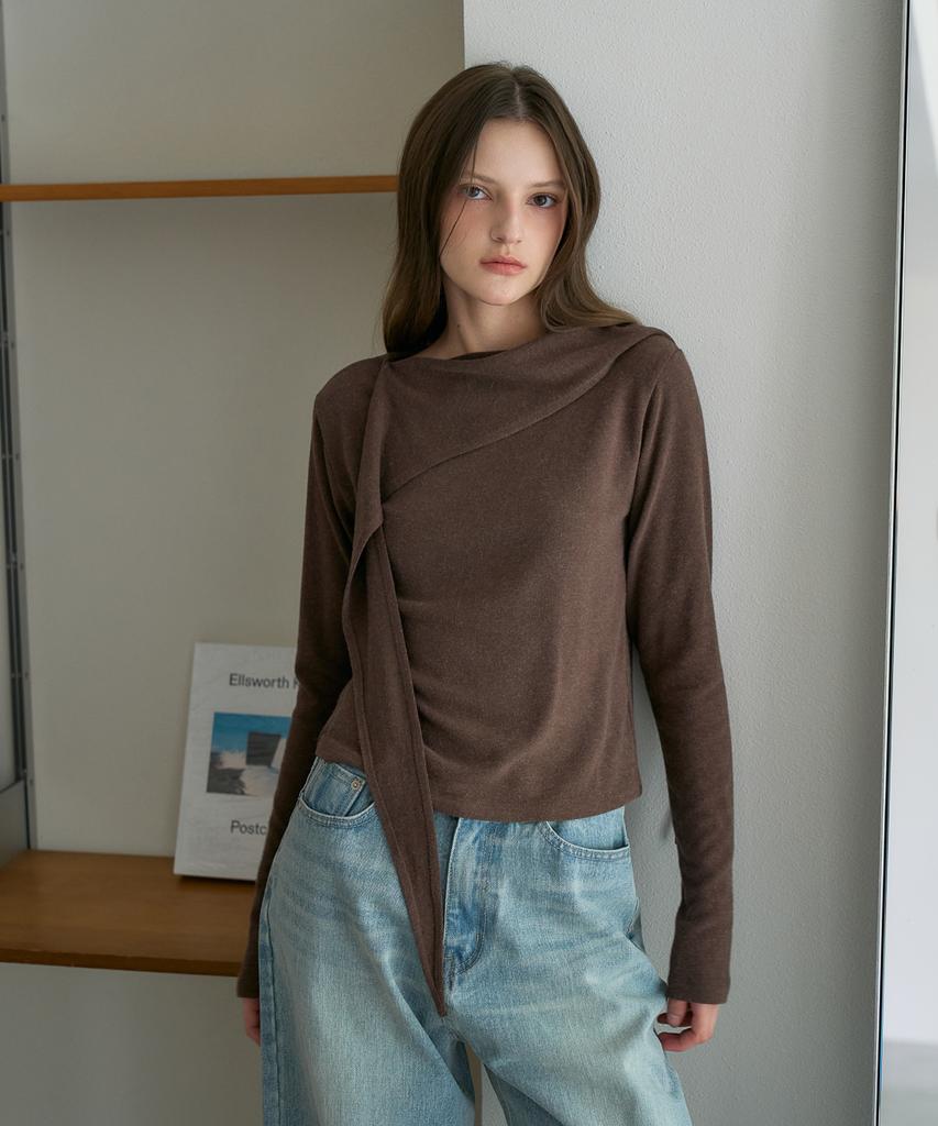 DEHEVE Drape Scarf Long Sleeve [Brown]